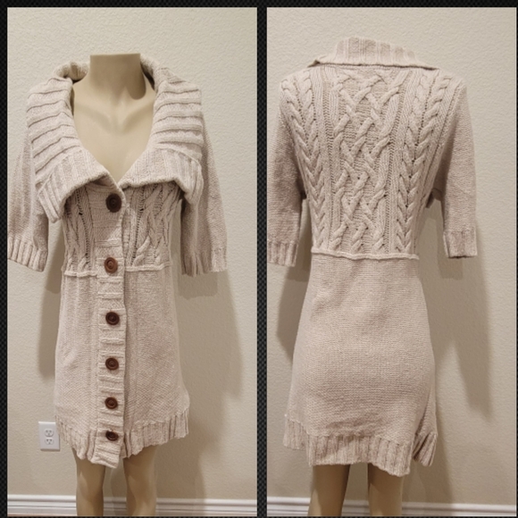 Heavy beige cotton button cardigan sweater - Picture 4 of 8